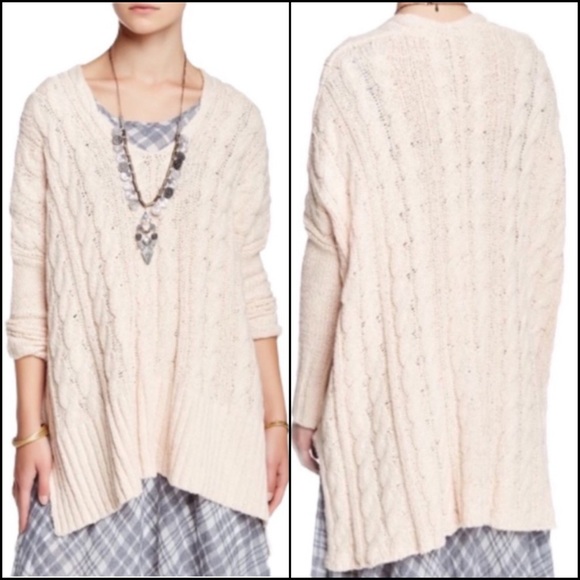 Free People Cream V-Neck Cable Knit Dolman Sleeve Sweater - Picture 5 of 10